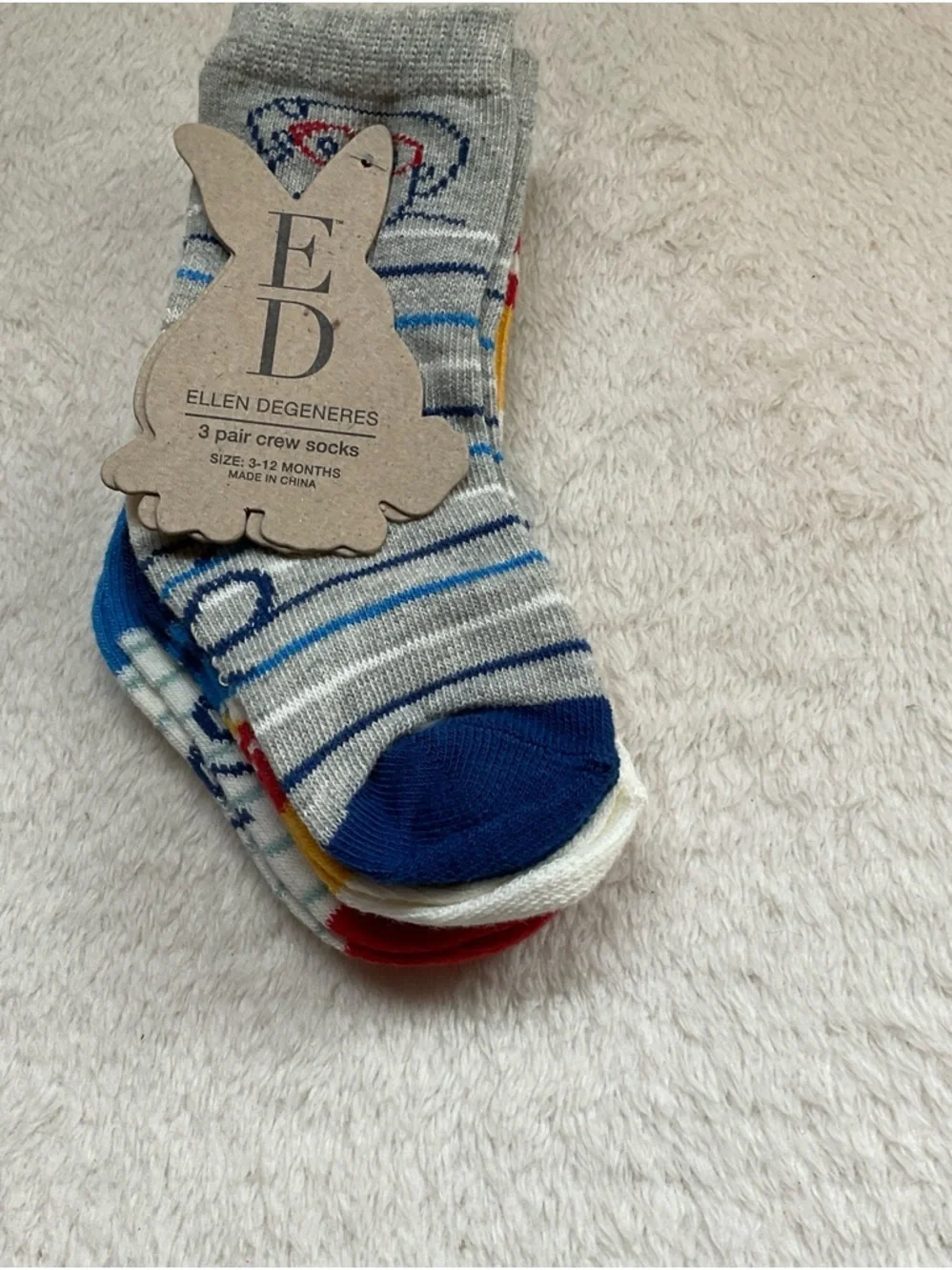 Ellen DeGeneres Kids Crew Socks - Gray, Blue, Red Accents